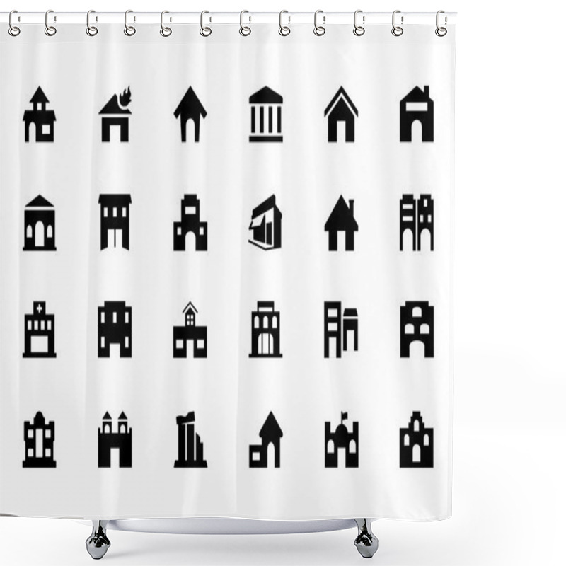 Personality  Building Vector Icons 2 Shower Curtains