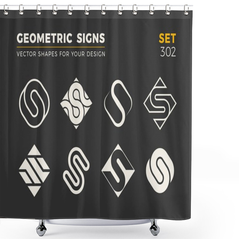 Personality  Set Of Eight Minimalistic Trendy Shapes. Stylish Vector Logo Emblems For Your Design. Simple Universal Geometric Signs Collection. Shower Curtains