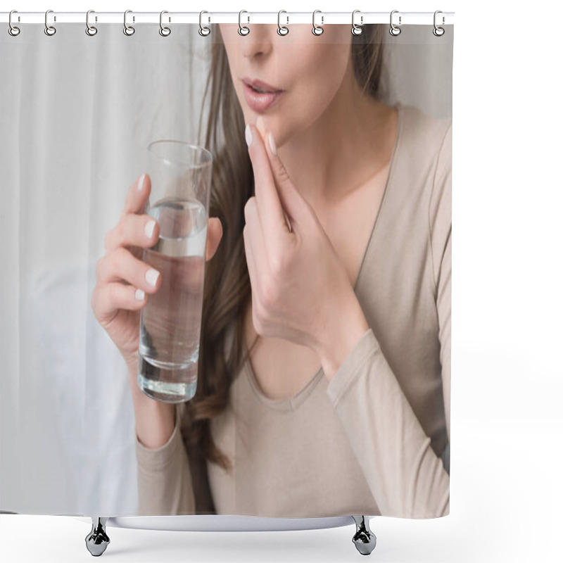 Personality  Woman Taking Pill Shower Curtains