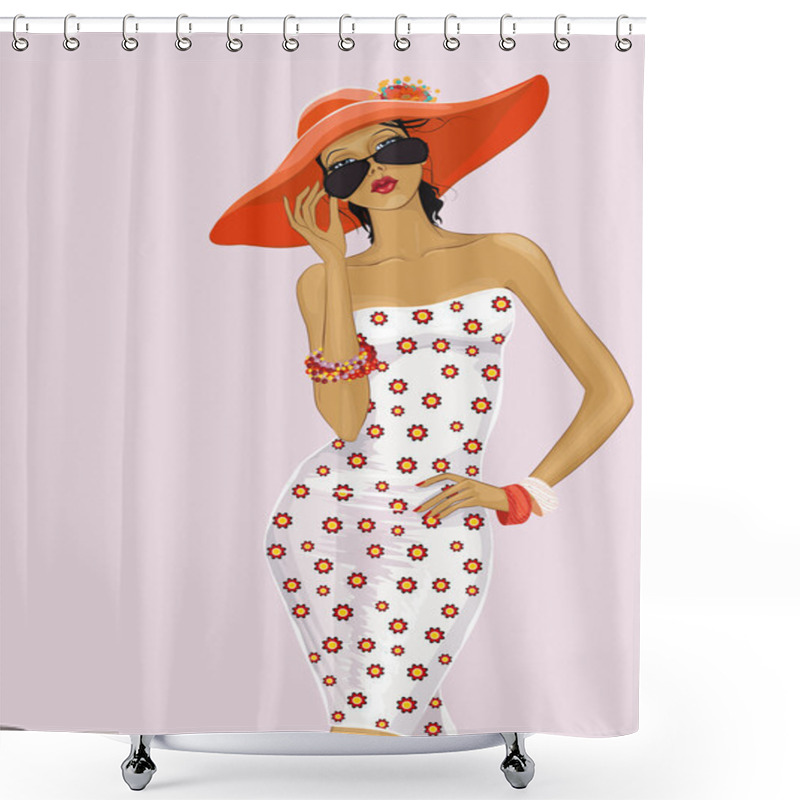 Personality  Girl In A Red Hat Shower Curtains