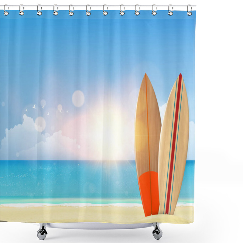 Personality  Sandy Beach With Surf Boards Shower Curtains