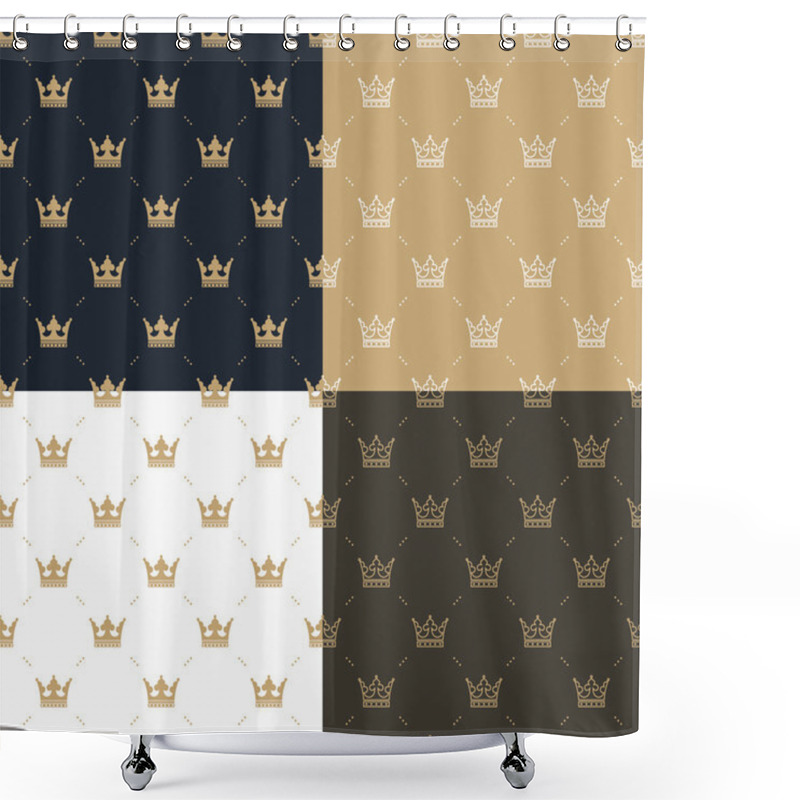 Personality  Set Seamless Pattern In Retro Style With A White And Gold Crown On A Blue, Gold, White And Brown Background. Can Be Used For Wallpaper, Pattern Fills, Web Page Background,surface Textures. Vector Shower Curtains