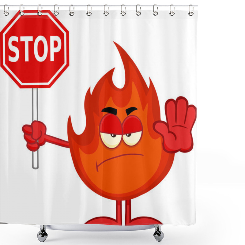 Personality  Angry Fire Cartoon Character Holding A Stop Sign Shower Curtains