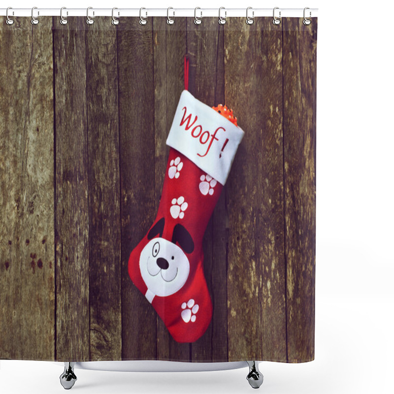 Personality  Pup's Christmas Stocking. Shower Curtains