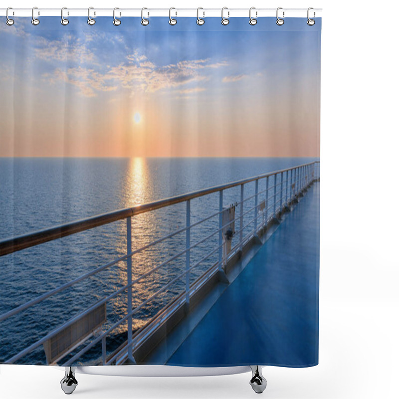 Personality  Sea Horizon At Sunset From Deck Of Cruise Ship. Shower Curtains