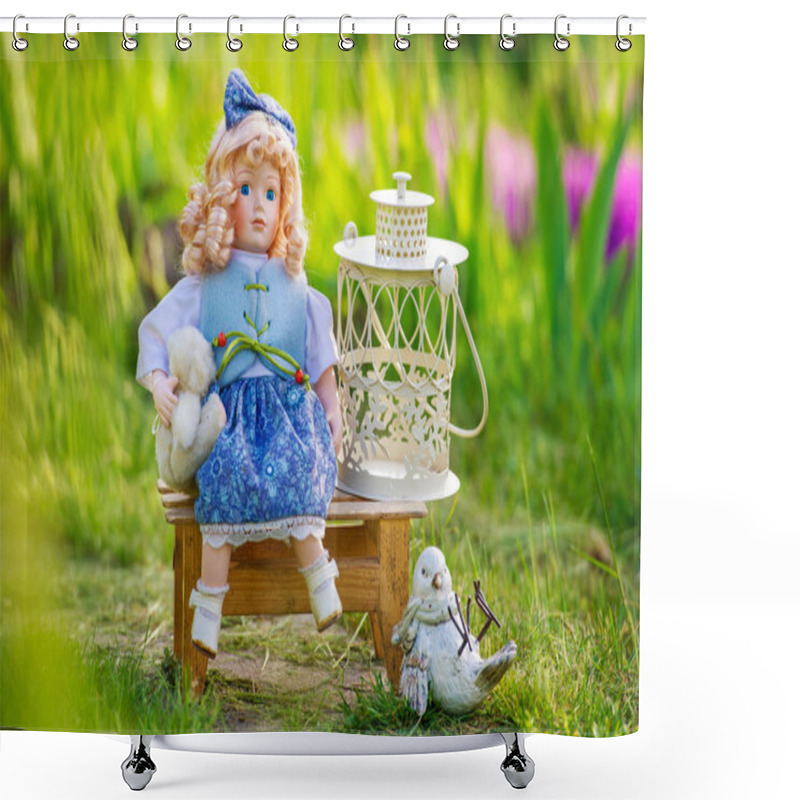 Personality  Beautiful Collectible Doll In The Garden Bloom Shower Curtains