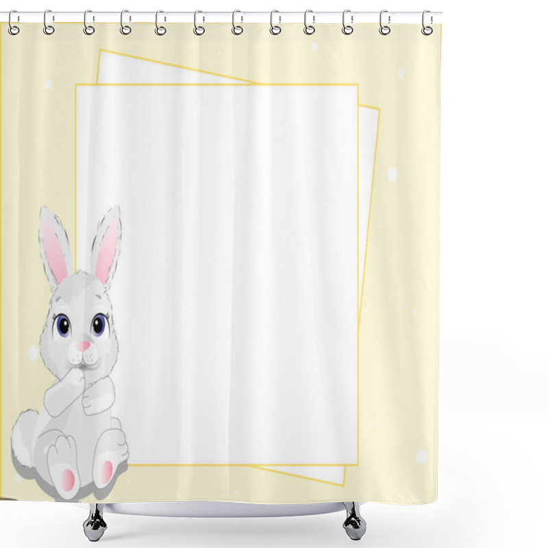 Personality  Illustration Of Cartoon Rabbit Near Blank White Greeting Card With Yellow Frame, Easter Concept  Shower Curtains