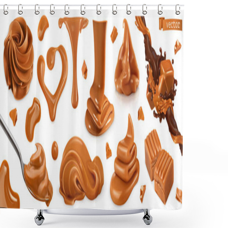 Personality  Caramel, Peanut Butter. 3d Vector Realistic Set Shower Curtains