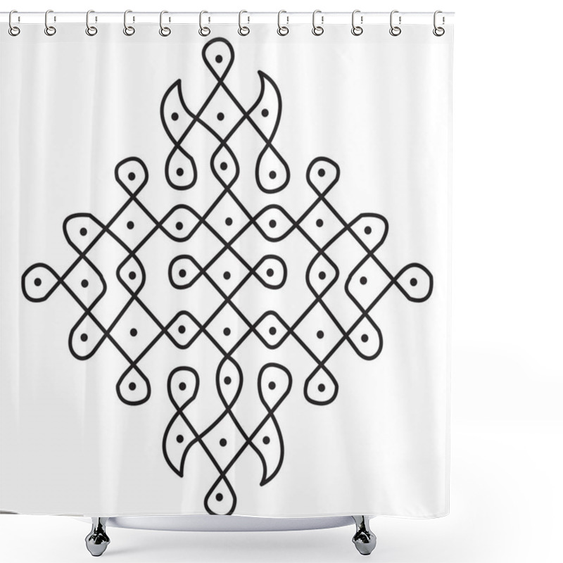 Personality  Indian Traditional And Cultural Rangoli Or Kolam Design Concept Of Curved Lines And Dots Isolated On White Background - Vector Illustration Shower Curtains