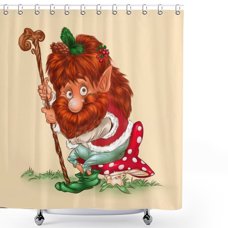 Personality  Elf Forest. Sitting Fly Agaric Cartoon Shower Curtains