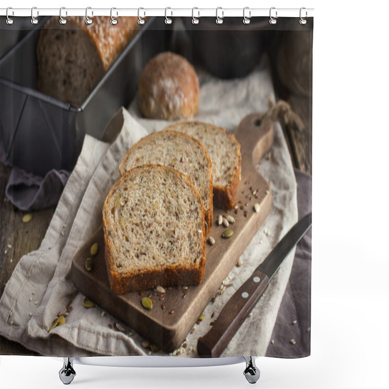 Personality  Fresh  Multigrain Bread On Rustic Background Shower Curtains