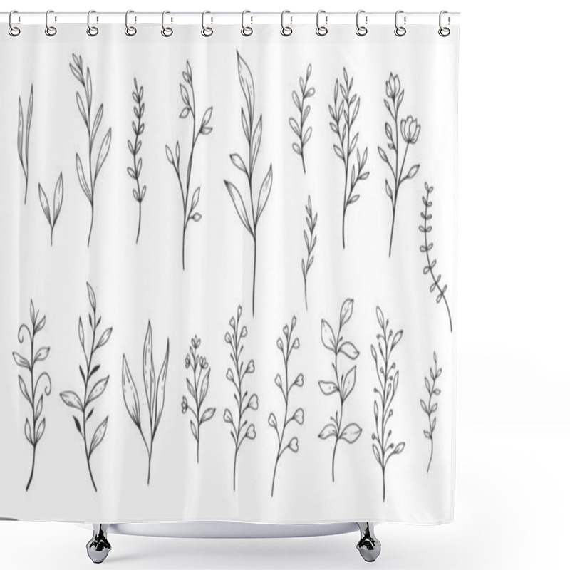 Personality  Greenery Line Art, Fine Line Leaves  Hand Drawn Illustration. Botanical Coloring Page  Shower Curtains