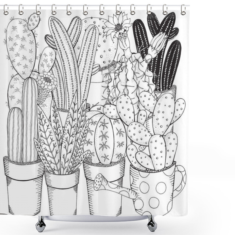 Personality  Set Of Cactuses. Black And White  Shower Curtains