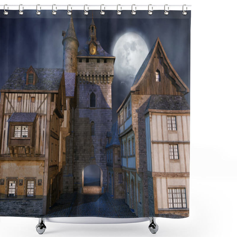 Personality  Medieval Buildings At Night Shower Curtains