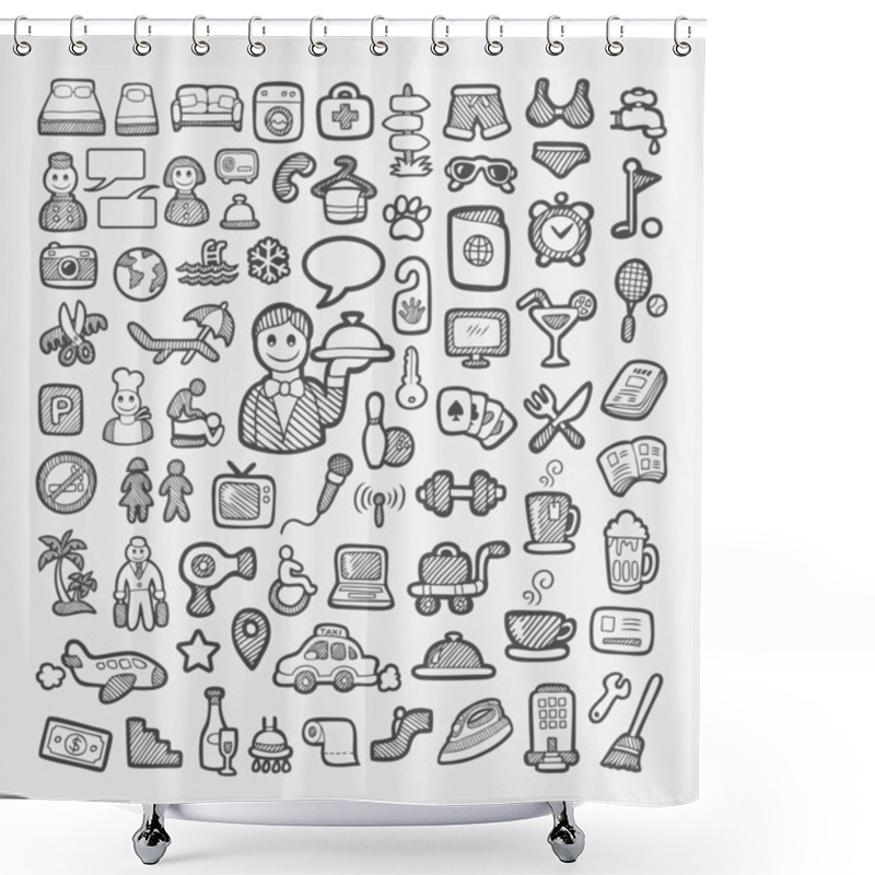 Personality  Hotel And Vacation Icons Sketch Shower Curtains