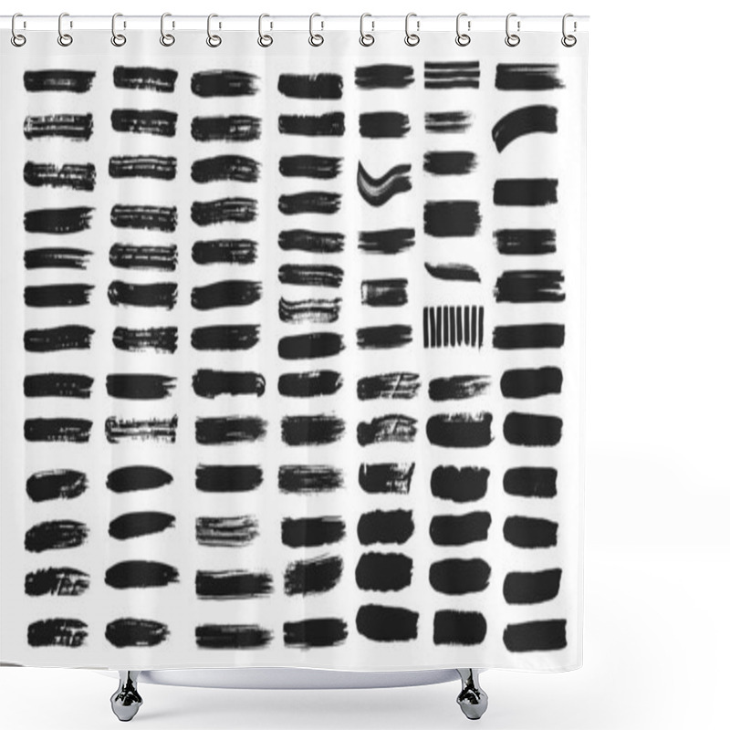 Personality  Big Collection Of Line Hand Drawn Trace Brush Strokes Black Paint Texture Set Vector Illustration Isolated On White Background. Calligraphy Brushes High Detail Abstract Elements. Shower Curtains