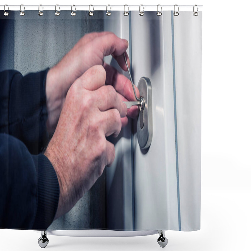 Personality  Intruder Or Burglar With Lockpick Tool Shower Curtains