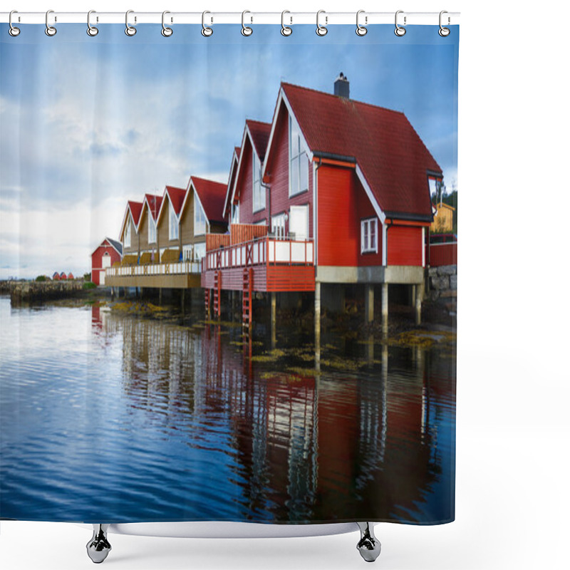 Personality  Camping Cabins On A Fjord Shower Curtains