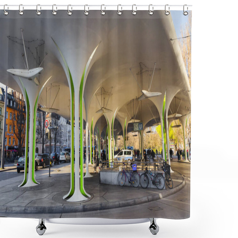 Personality  Munich, Germany - April 05, 2023: Tram Station Muenchner Freiheit With Unidentified People. Munich Is The Capital And Most Populous City Of The Free State Of Bavaria Shower Curtains