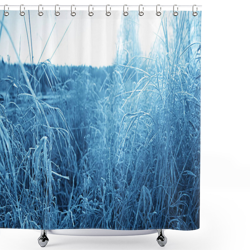 Personality  Branches Covered With Hoarfrost Background, Abstract Landscape Snow Winter Nature Frost Shower Curtains