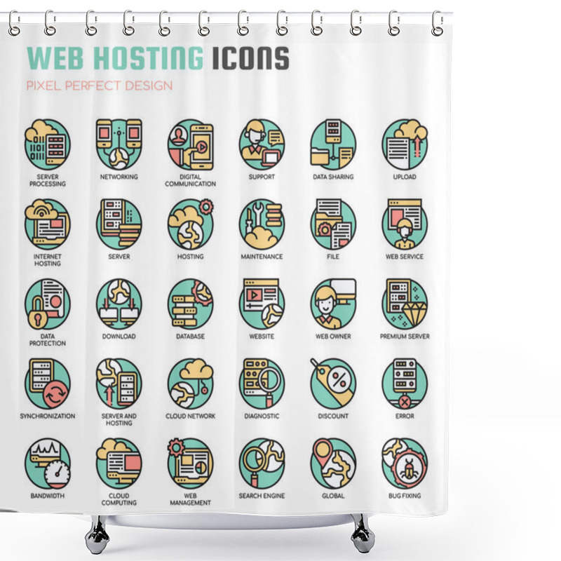 Personality  Web Hosting , Thin Line And Pixel Perfect Icons Shower Curtains