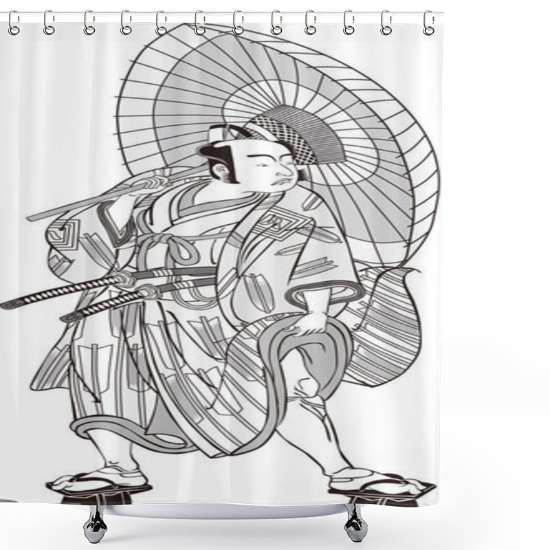 Personality  Ukiyoe Kabuki Actor 46 Black And White Shower Curtains