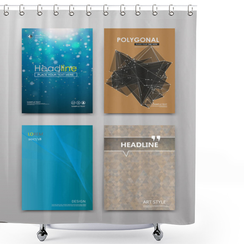 Personality  Abstract Composition. Text Frame Surface. Blue, Beige, Grey A4 Brochure Cover Design. Title Sheet Model Set. Polygonal Space Icon. Modern Vector Front Page. Ad Banner Form Texture. Flyer Fiber Font Shower Curtains