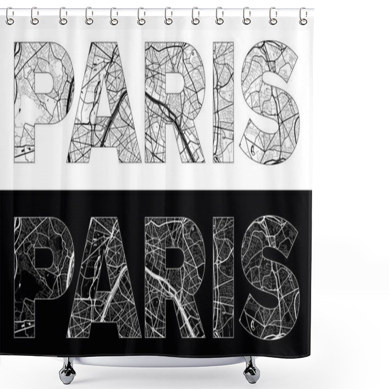 Personality  Paris City Name (France, Europe) With Black White City Map Illustration Vector Shower Curtains