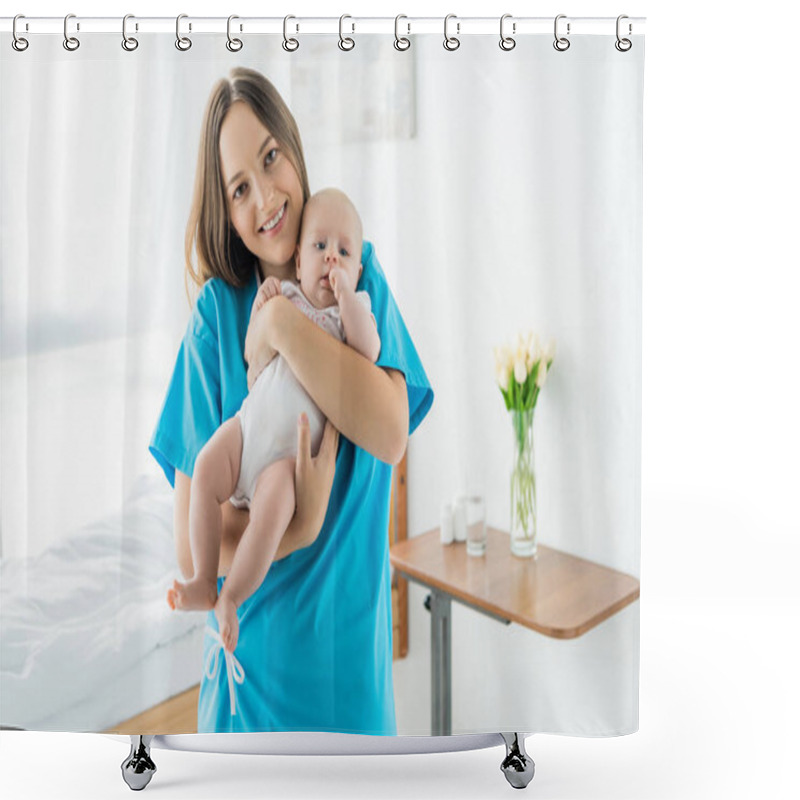 Personality  Attractive And Young Mother Holding Her Child In Hospital  Shower Curtains