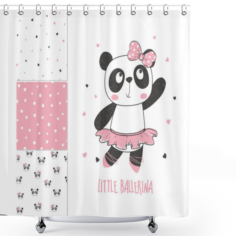 Personality  Little Panda Ballerina. Surface Design And 3 Seamless Patterns Shower Curtains