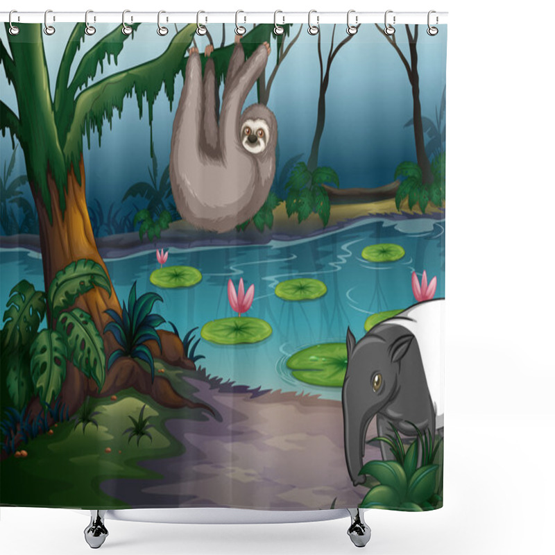 Personality  Animals And Pond Shower Curtains