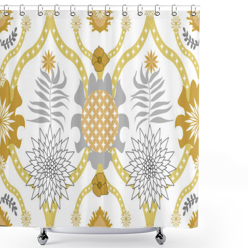 Personality  Golden And Silver Damask Pattern. Seamless Vector Geometrical Print. Shower Curtains