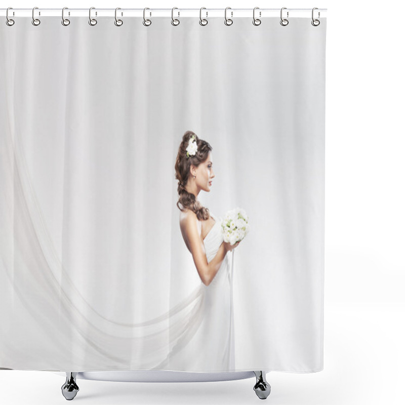 Personality  Young Attractive Bride With The Bouquet Of White Roses Shower Curtains