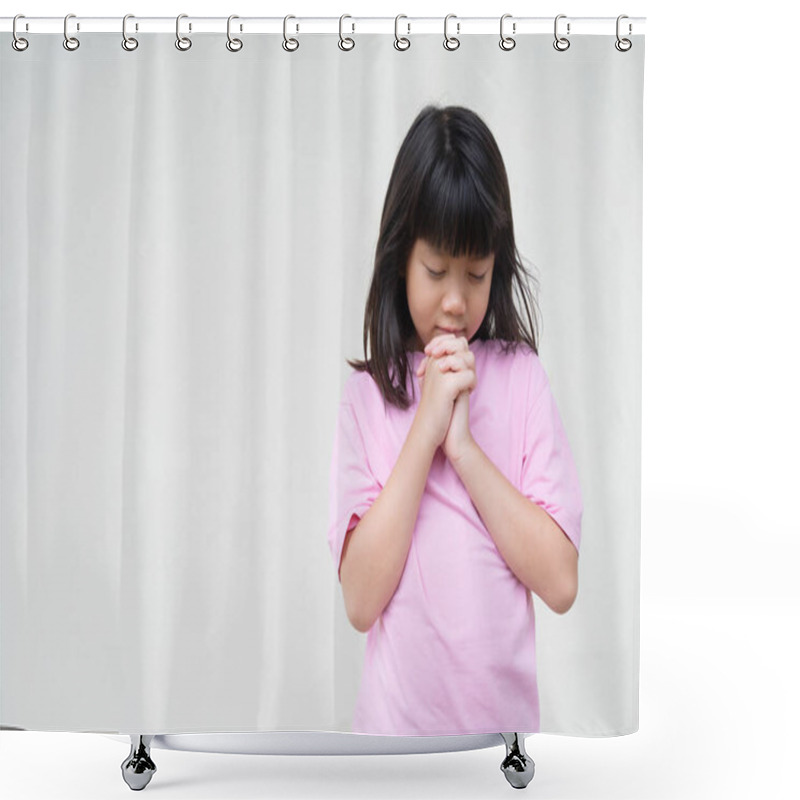 Personality  Kid Is Praying, Hands Folded In Praye Shower Curtains