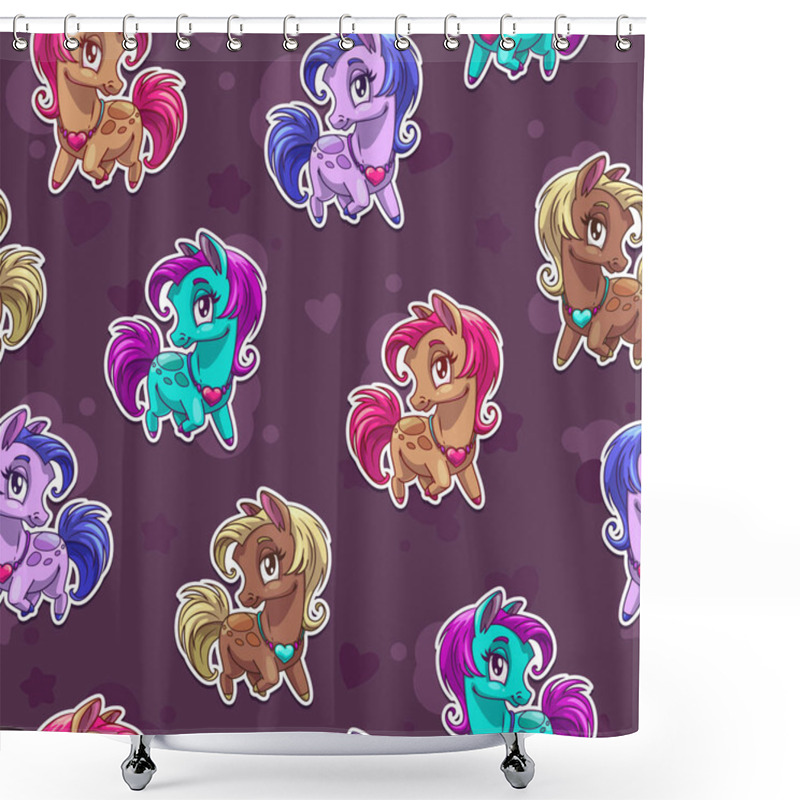 Personality  Cute Seamless Pattern With Pretty Little Pony Stickers. Shower Curtains