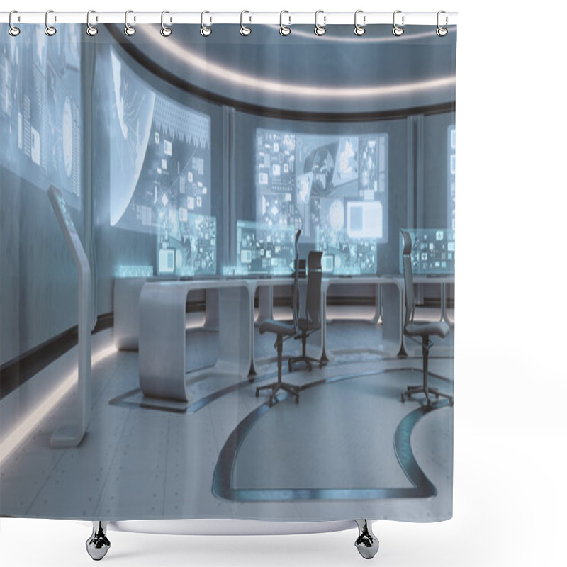 Personality  Empty, Modern, Futuristic Command Center Interior Shower Curtains