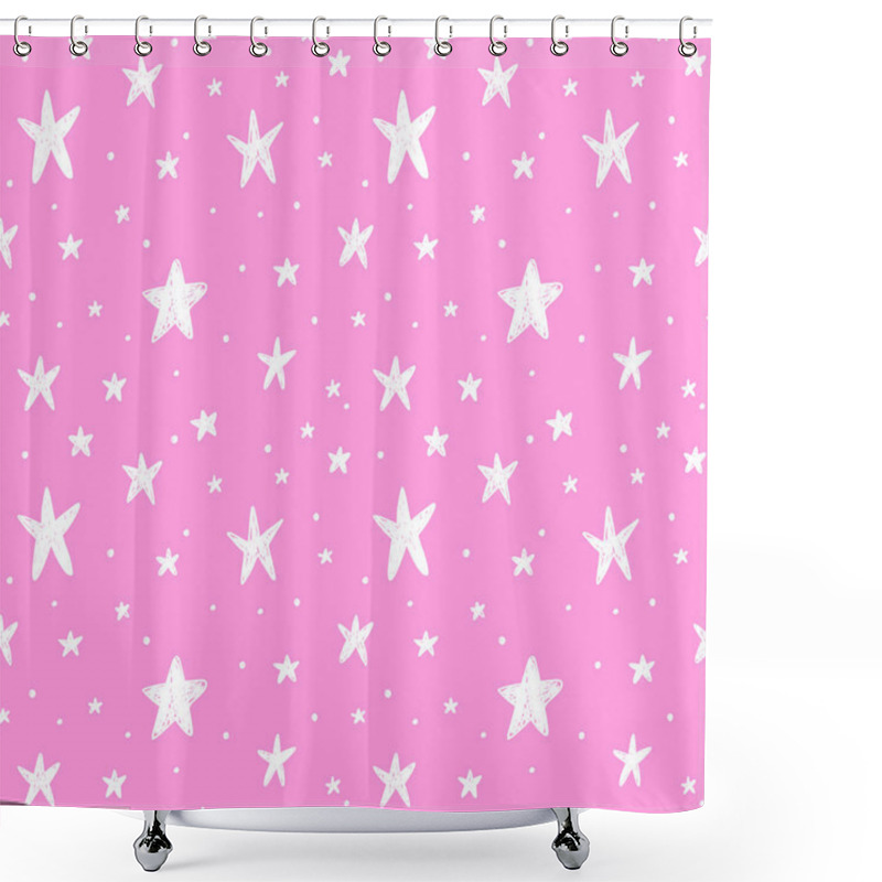 Personality  Seamless Minimalistic Vector Pattern With Simple Stars On A Pink Background Shower Curtains