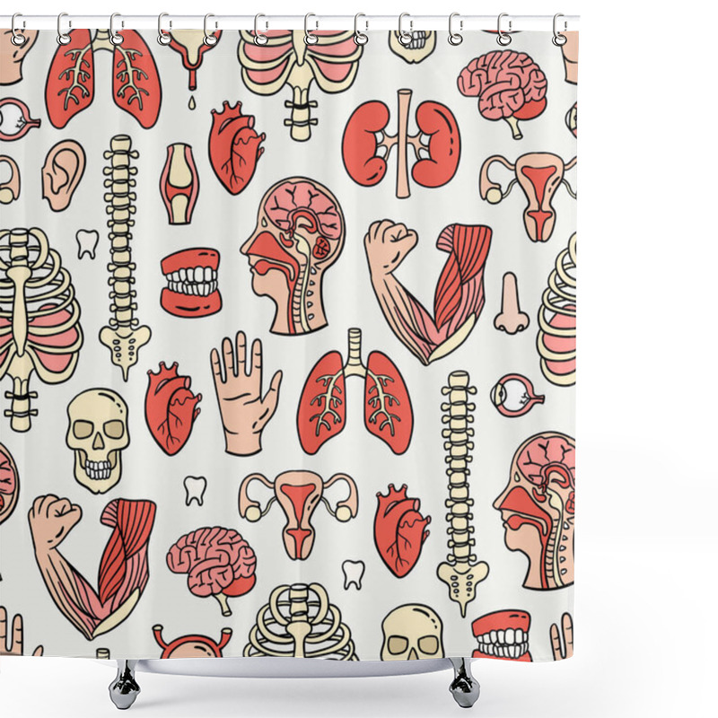 Personality  Vector Seamless Pattern On The Theme Of Human Anatomy. Cartoon Background With Human Organs And Skeleton Shower Curtains