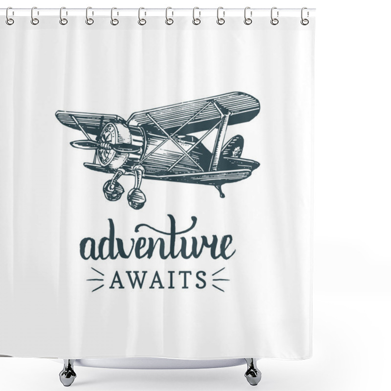 Personality  Adventure Awaits - Sketch Biplane Shower Curtains