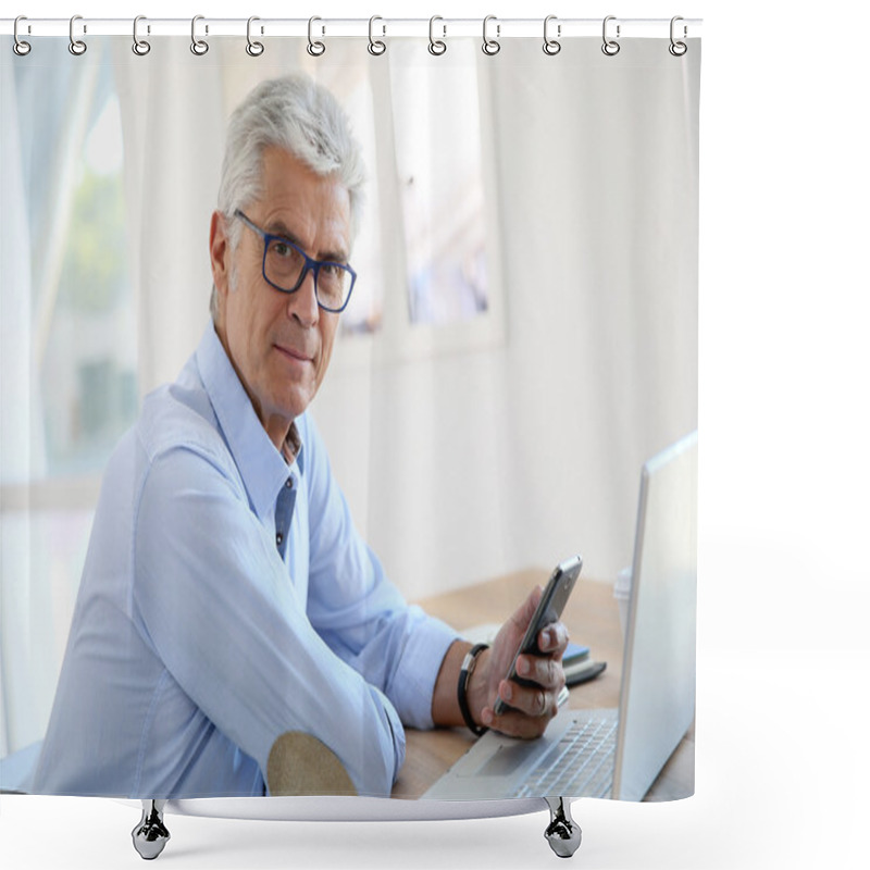 Personality  Businessman Working On Laptop Computer Shower Curtains