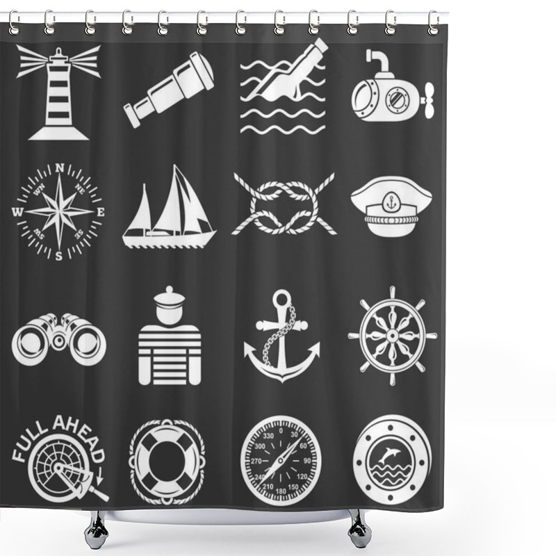 Personality  Nautical Icons Set Grey Vector Shower Curtains