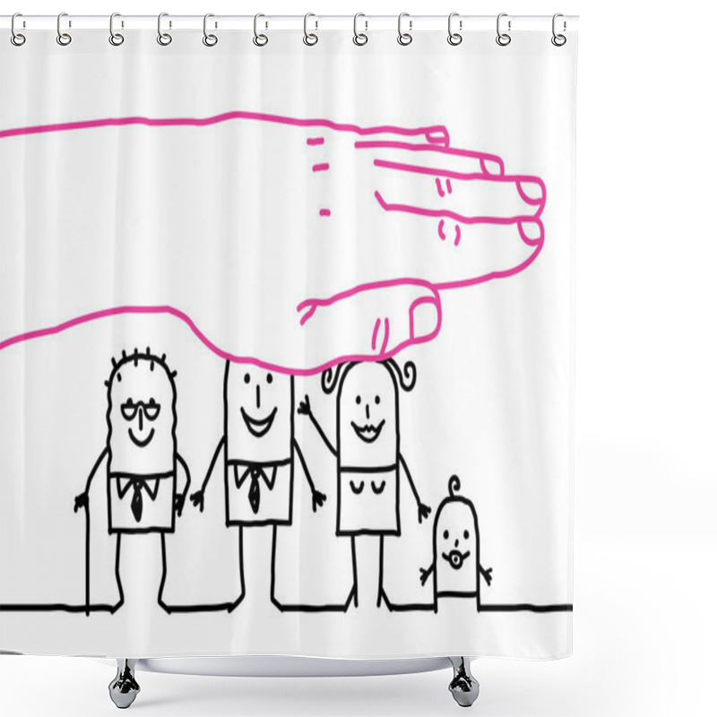 Personality  Big Hand And Cartoon Characters - Life Insurance Shower Curtains