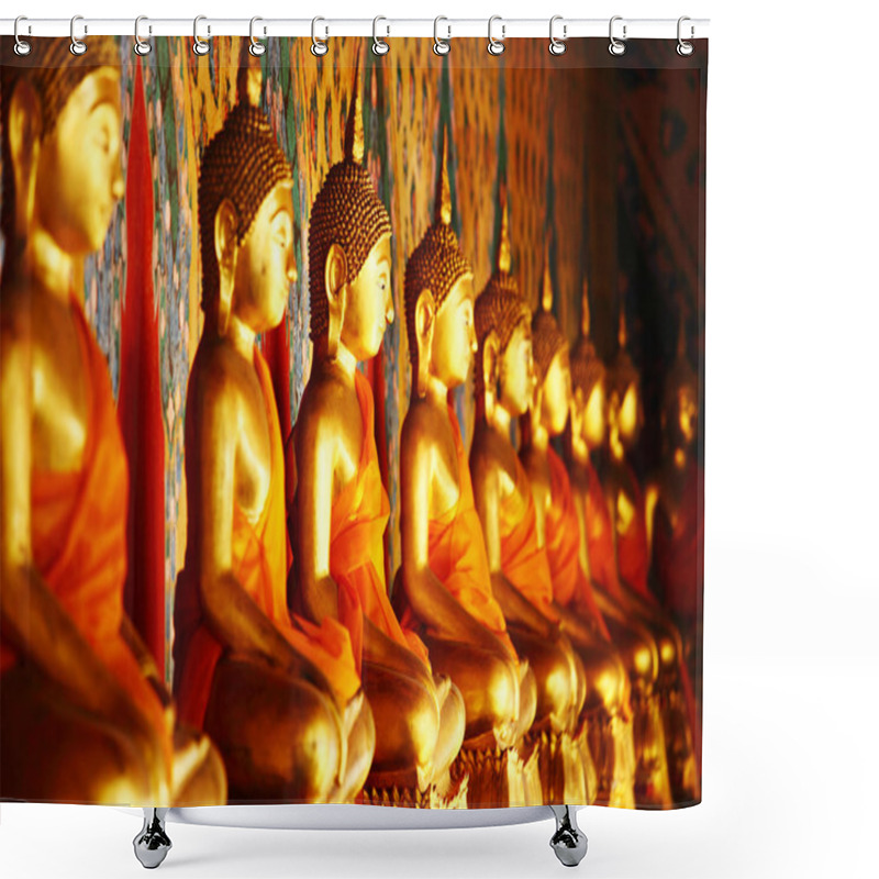 Personality  Row Of Golden Buddha Statue Shower Curtains