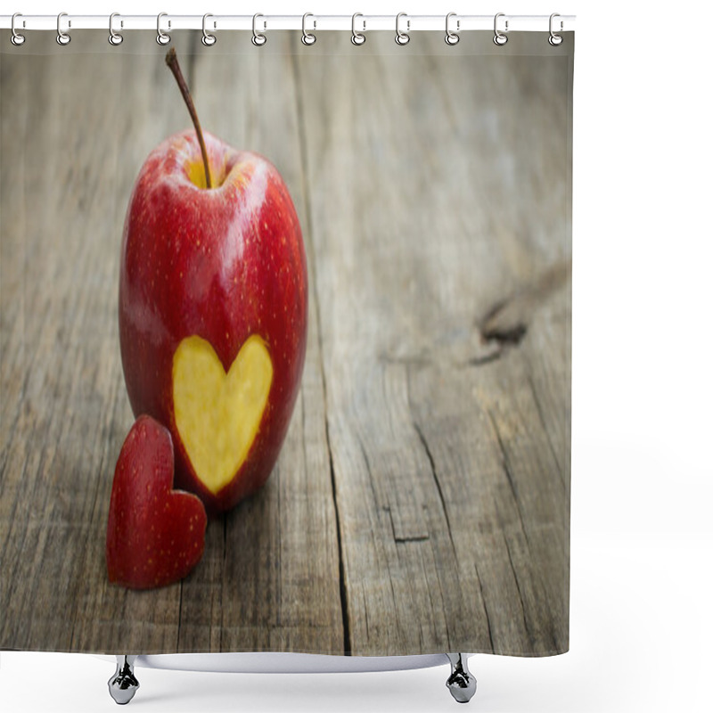 Personality  Apple With Engraved Heart Shower Curtains