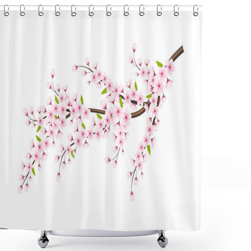 Personality  Cherry Blossom Flowers And Petals Illustration, Cherry Blossom Vector. Pink Sakura Flower Background. Cherry Blossom Flower Blooming Vector Shower Curtains