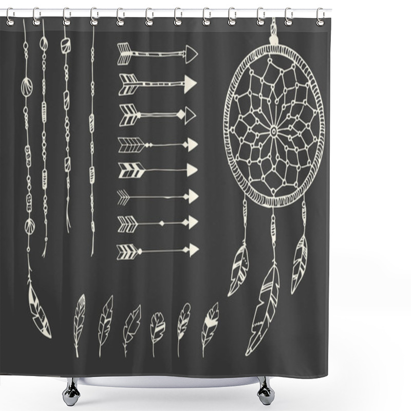 Personality  Hand Drawn Native American Feathers, Dream Catcher, Beads And Arrows Shower Curtains