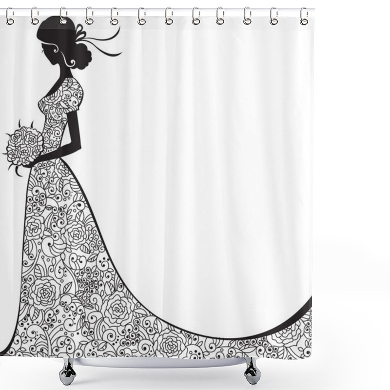 Personality  Elegant Silhouette Of The Bride Shower Curtains