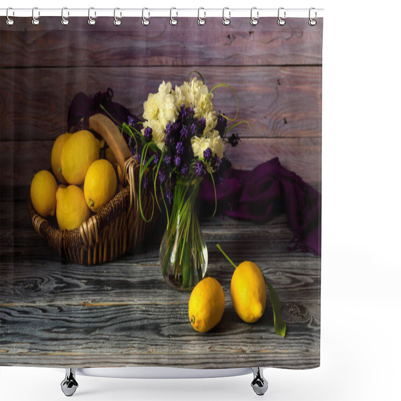 Personality  Wild Flowers In A Vase And Lemons Shower Curtains