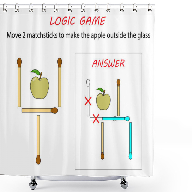 Personality  Logic Game For Kids. Puzzle Game With Matches. Move 2 Matchsticks To Make The Apple Outside The Glass. Shower Curtains