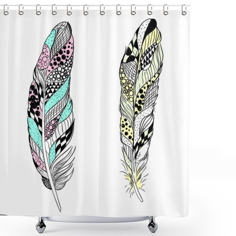 Personality  Stylized Vector Feathers Shower Curtains